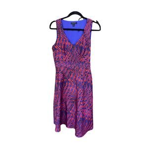 Banana Republic size 6 sleeveless silk dress blue red MIDI Pleated Waist Aline